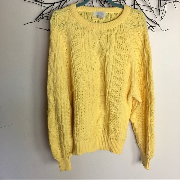 Vintage yellow cable knit sweater. South channel - Picture 1 of 11